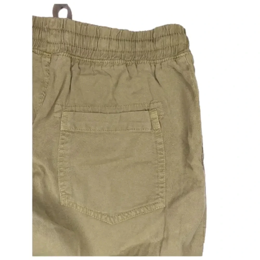 Zara Cargo Linen Jogger Cropped Pants with pockets in Olive Army Green XS